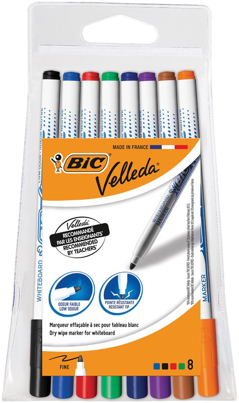 Whiteboardmarker Bic Velleda 1721 fijne ronde punt 1,2mm assorti (8)