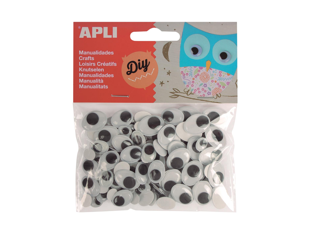 Bewegende ogen Apli kids zelfklevend 4-formaten zwart (100)