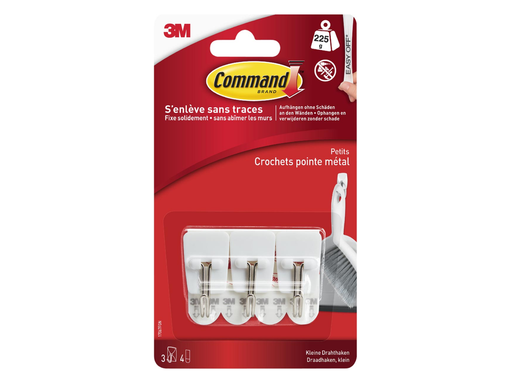 Draadhaken Command klein 3 haken en 4 strips