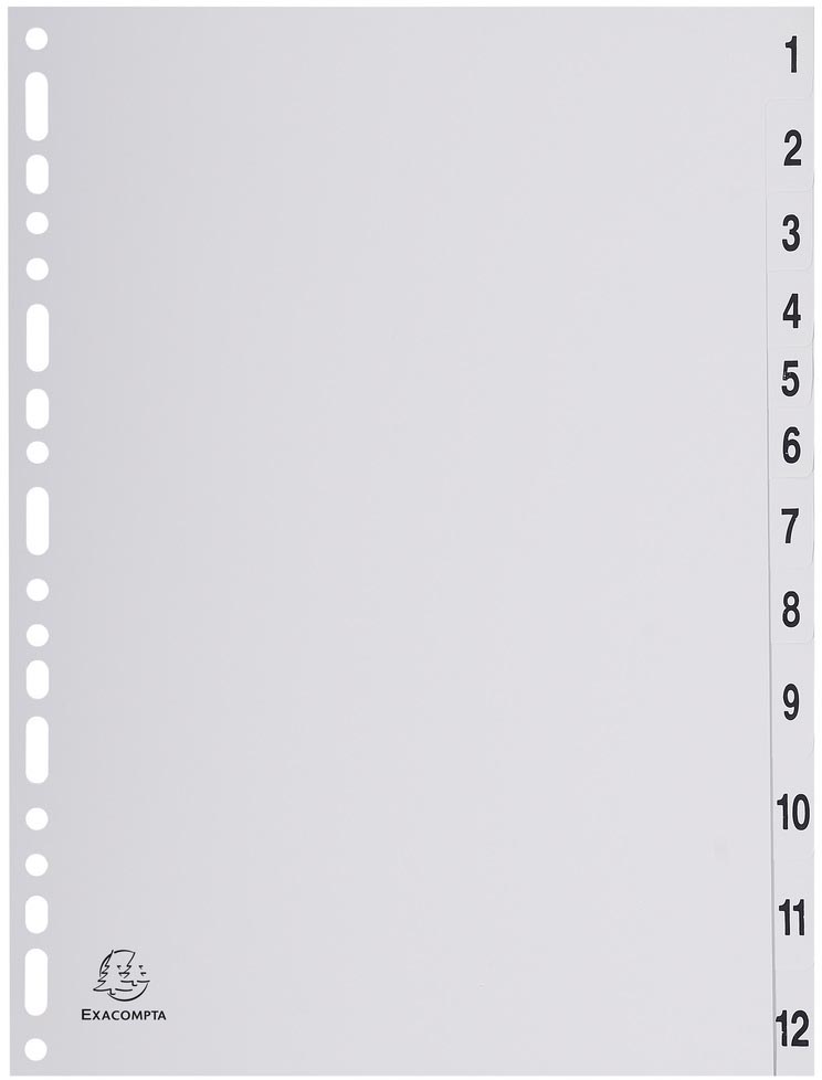 Tabblad Exacompta PP A4 1-12 18-gaats grijs