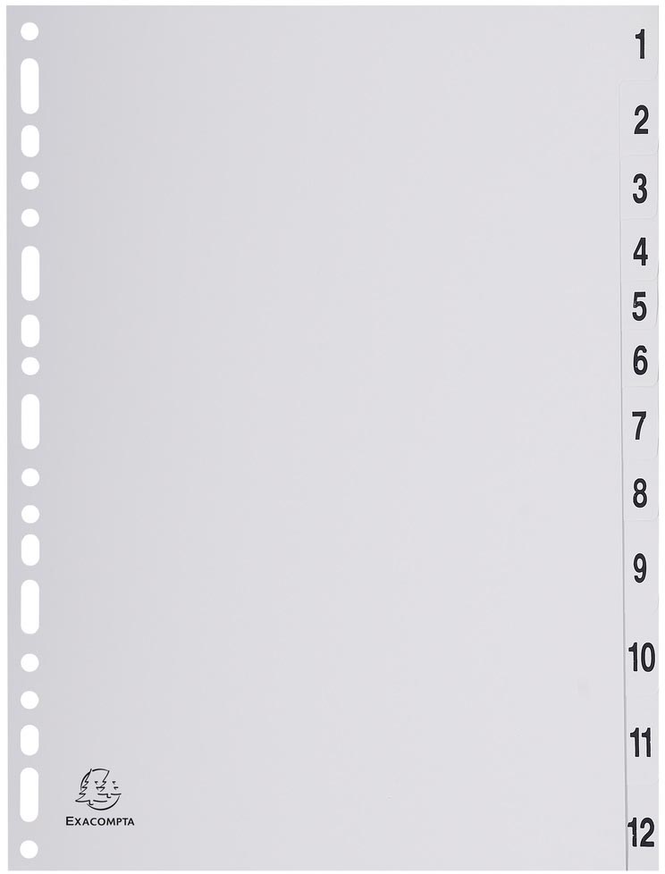 Tabbladen Exacompta PP A4 1-12 18-gaats grijs