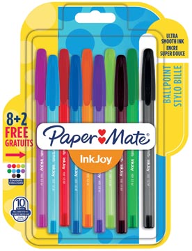 Balpen Paper Mate Inkjoy 100 medium 1,0mm assorti blister 8+2 gratis