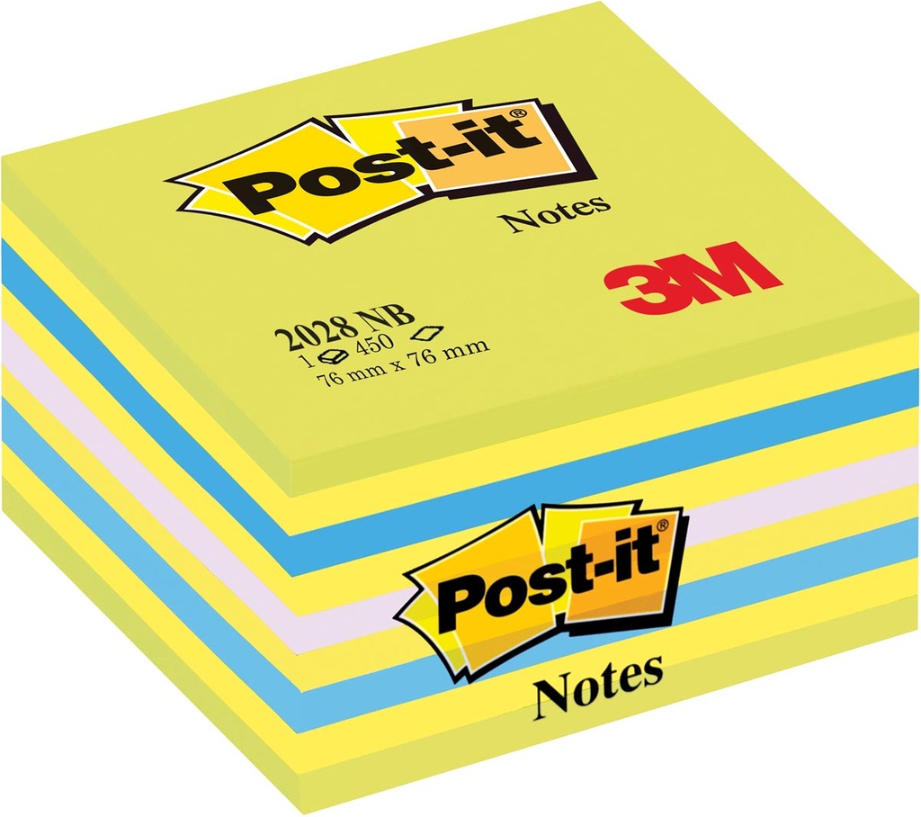 Memoblok Post-It 76x76mm blauw/neongroen 450vel
