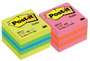 Memoblok Post-it 51x51mm assorti limoen 400vel