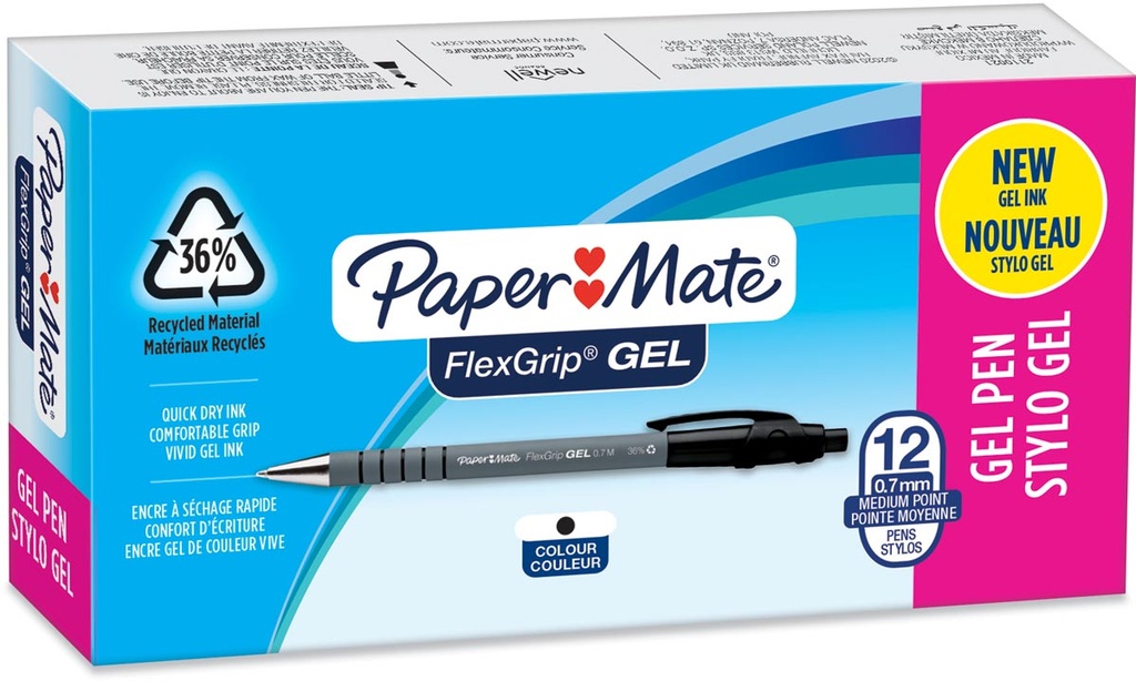 Balpen Paper Mate Flexgrip Gel 0.7mm zwart (12)