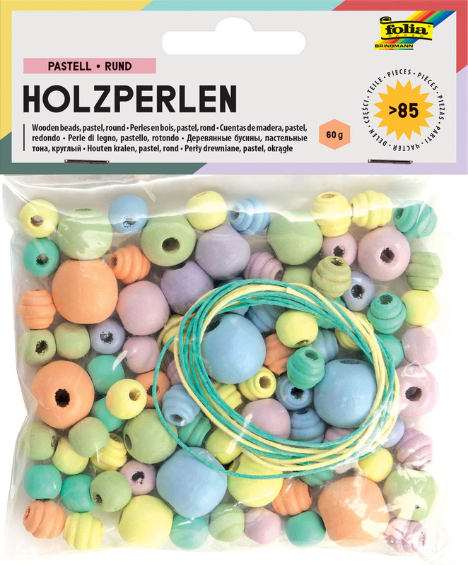 Parels Folia in hout assorti pastel kleuren en formaten (84)