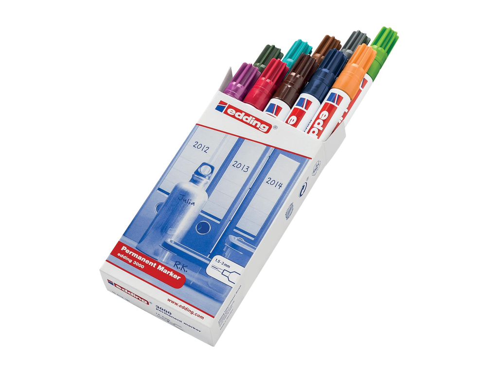 Permanent marker Edding 3000 ronde punt 1,5-3mm assorti (10)