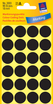 Etiketten Avery Ø18mm zwart (96)