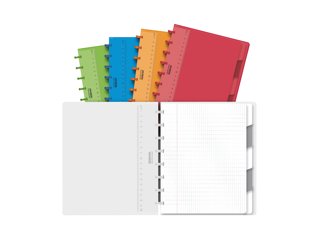 Schrift Adoc Colorlines PP A5 commercieel geruit 144blz met tabs, meetlat en elastiek assorti