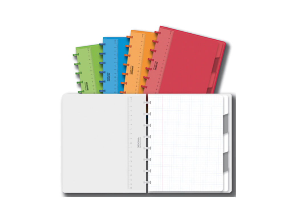 Schrift Adoc Colorlines PP A5 geruit 144blz met tabs, meetlat en elastiek assorti