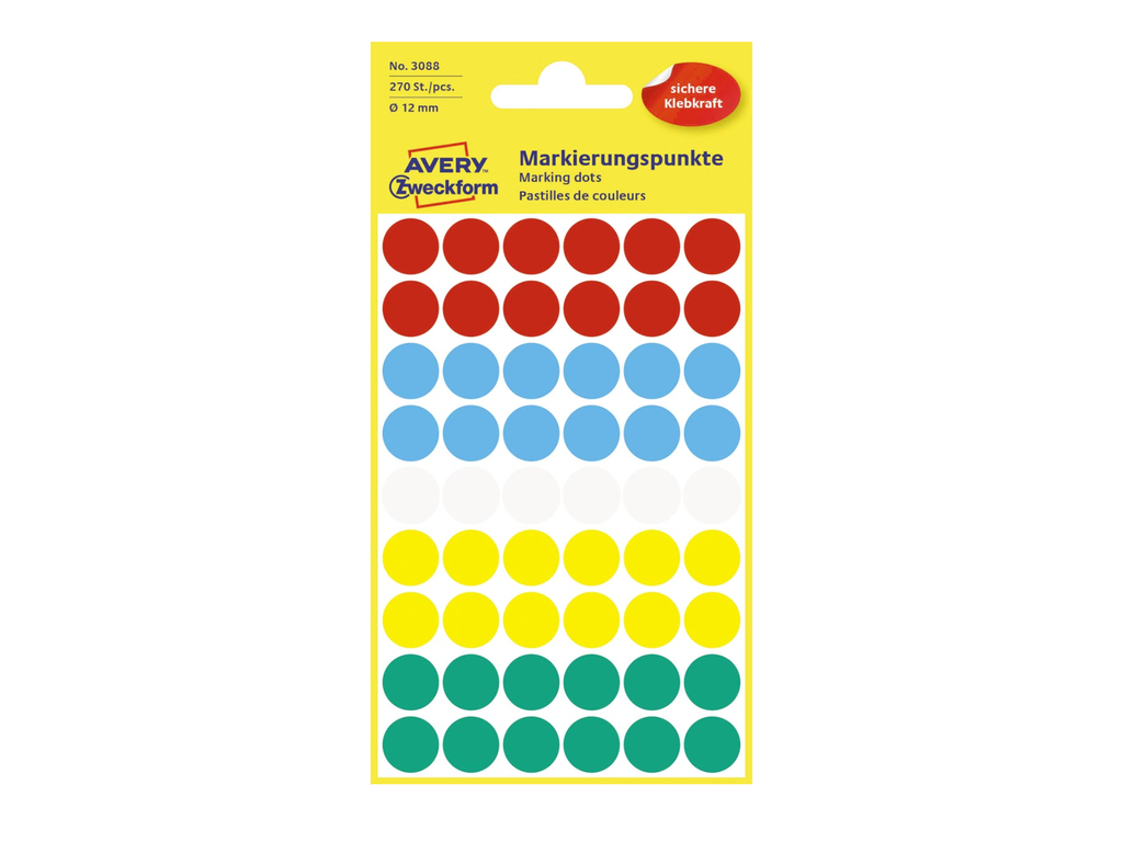 Etiketten Avery Ø12mm assorti (270)
