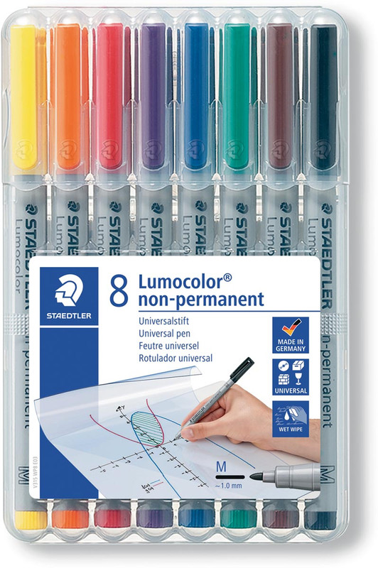 Non-permanent marker Staedtler Lumocolor OHP 315 punt 1mm assorti (8)