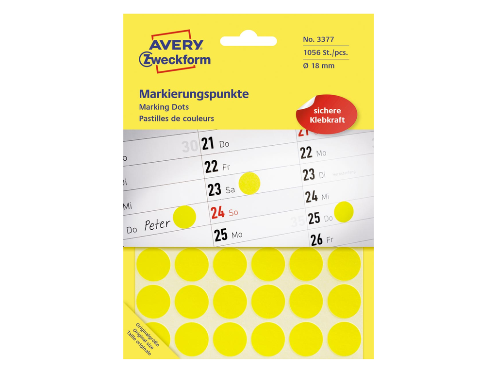 Etiketten Avery Ø18mm geel (1056)