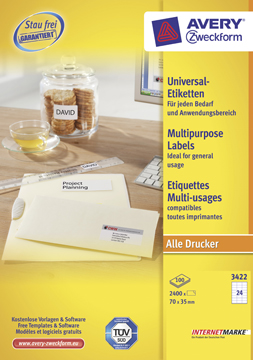 Etiketten Avery Universeel 24 etik/bl 70x35mm wit (100)