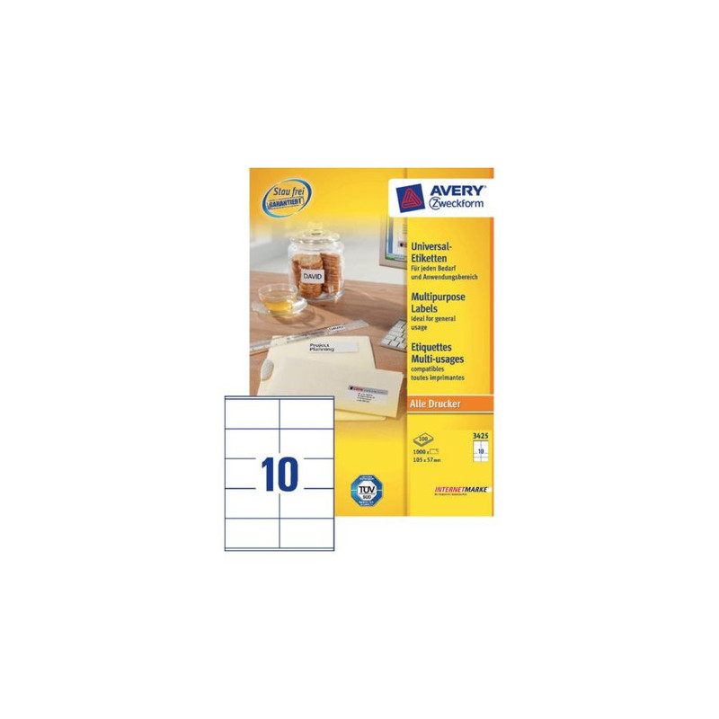 Etiketten Avery Universeel 10 etik/bl 105x57mm wit (100)