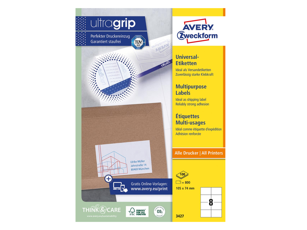 Etiketten Avery Universeel 08 etik/bl 105x74mm wit (200)