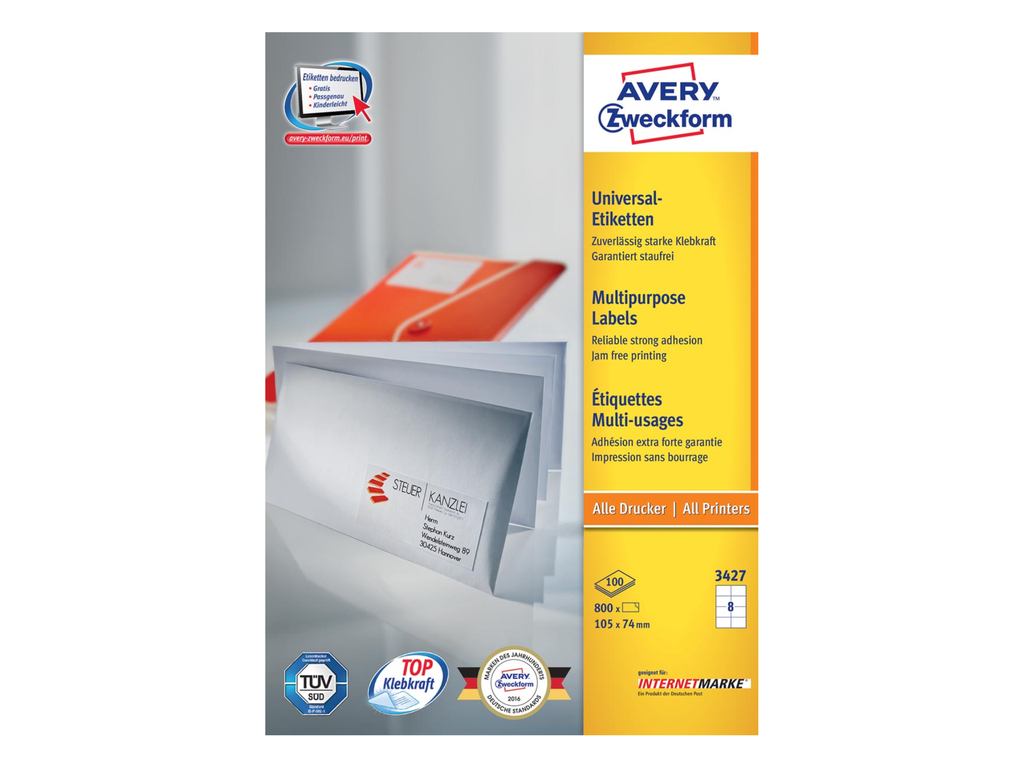 Etiketten Avery Universeel 08 etik/bl 105x74mm wit (100)