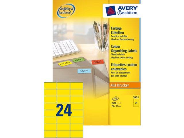 Etiketten Avery 24 etik/bl 70x37mm geel (100)