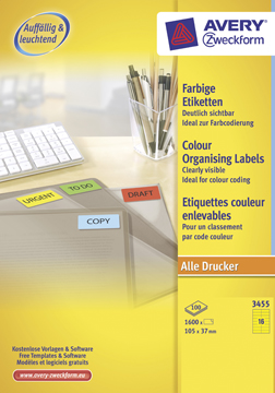 Etiketten Avery 16 etik/bl 105x37mm geel (100)