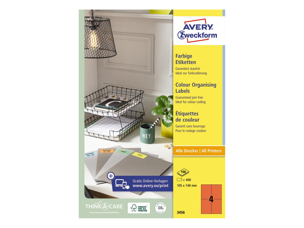 Etiketten Avery 04 etik/bl 105x148mm rood (100)