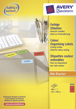 Etiketten Avery 04 etik/bl 105x148mm rood (100)