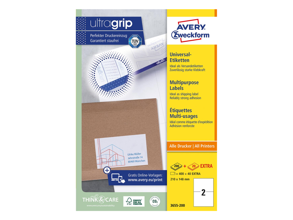 Etiketten Avery Universeel 02 etik/bl 210x148mm wit (200)
