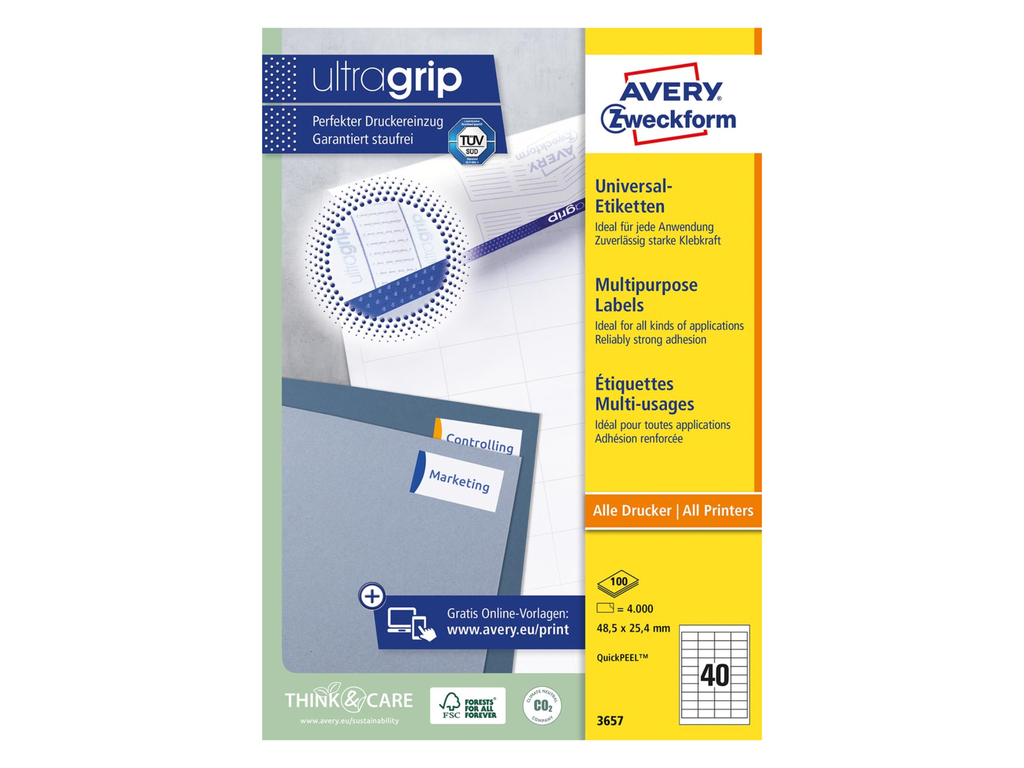 Etiketten Avery Universeel 40 etik/bl 48,5x25,4mm wit (100)