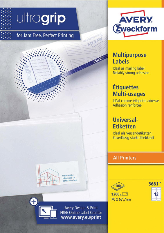 Etiketten Avery Universeel 12 etik/bl 70x67,7mm wit (100)