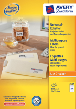 Etiketten Avery Universeel 24 etik/bl 70x33,8mm wit (100)
