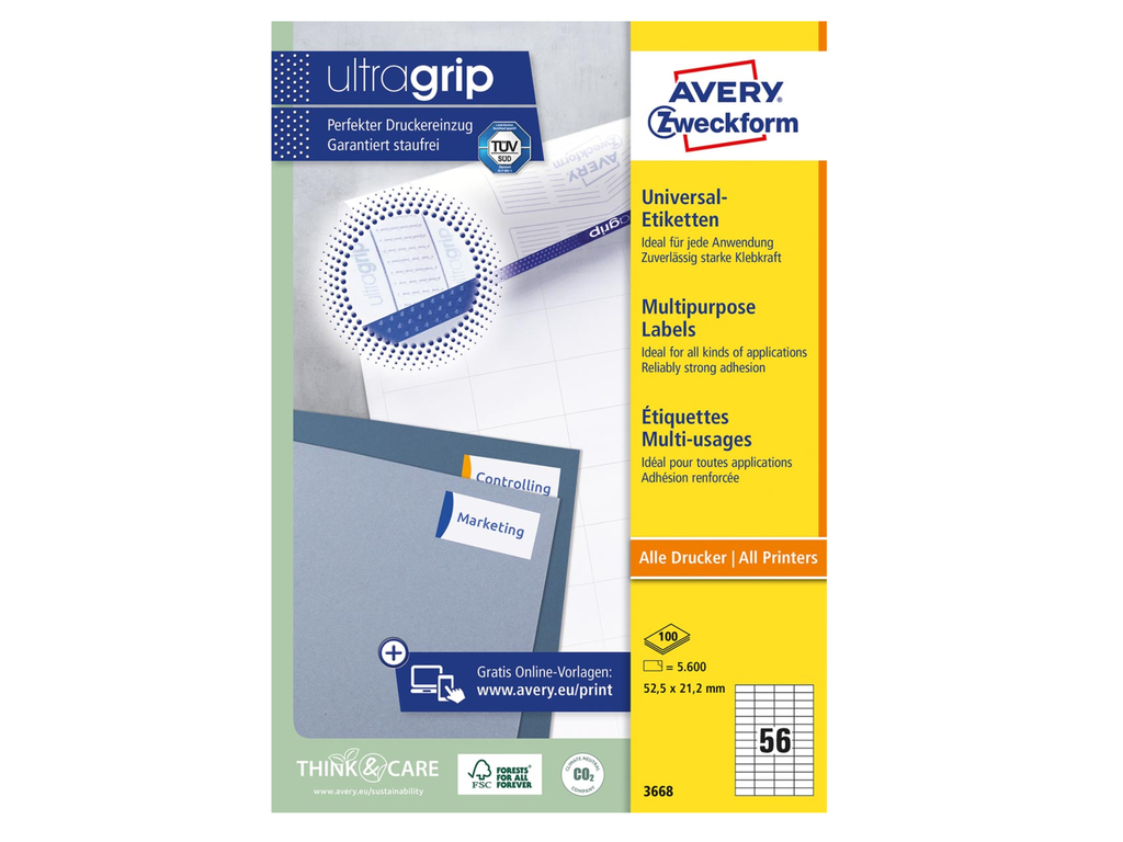Etiketten Avery Universeel 56 etik/bl 52,5x21,2mm wit (100)