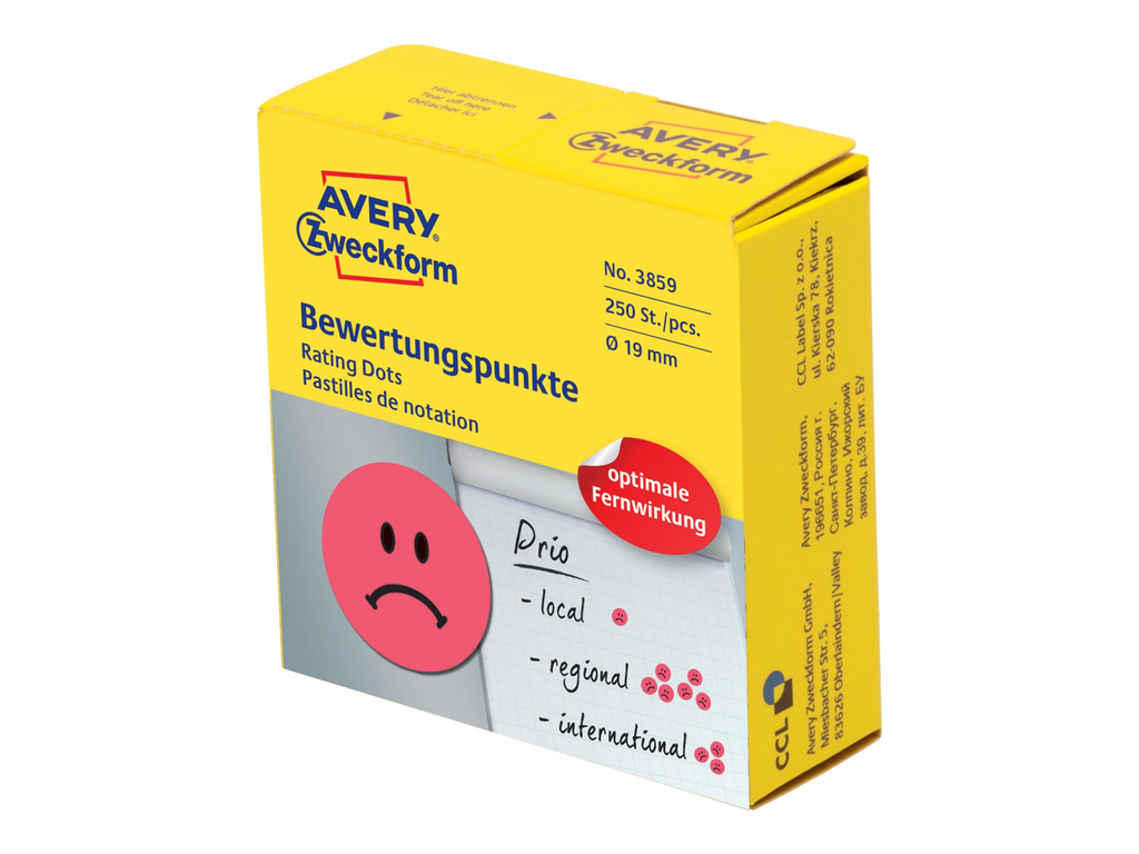 Sticker Rating Dots Avery Ø19mm rode smiley (250)