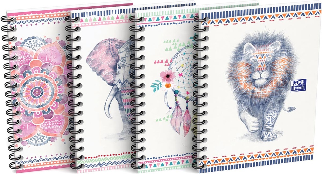 Spiraalschrift Oxford Boho Chic hardboard A6 geruit 120blz assorti