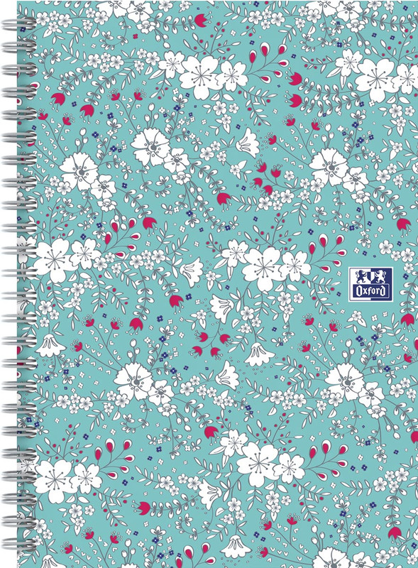 Spiraalschrift Oxford Floral hardcover B5 90g gelijnd 120blz turkoois