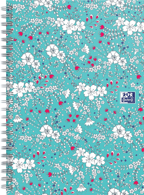 Spiraalschrift Oxford Floral hardcover B5 90g geruit 120blz turkoois