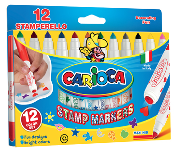 Viltstift Carioca Stamperello 2-zijdig punt/stempel assorti (12)