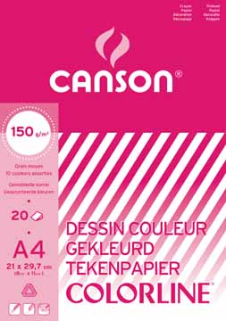 Tekenpapier blok Canson A4 150gr assorti 20 vel