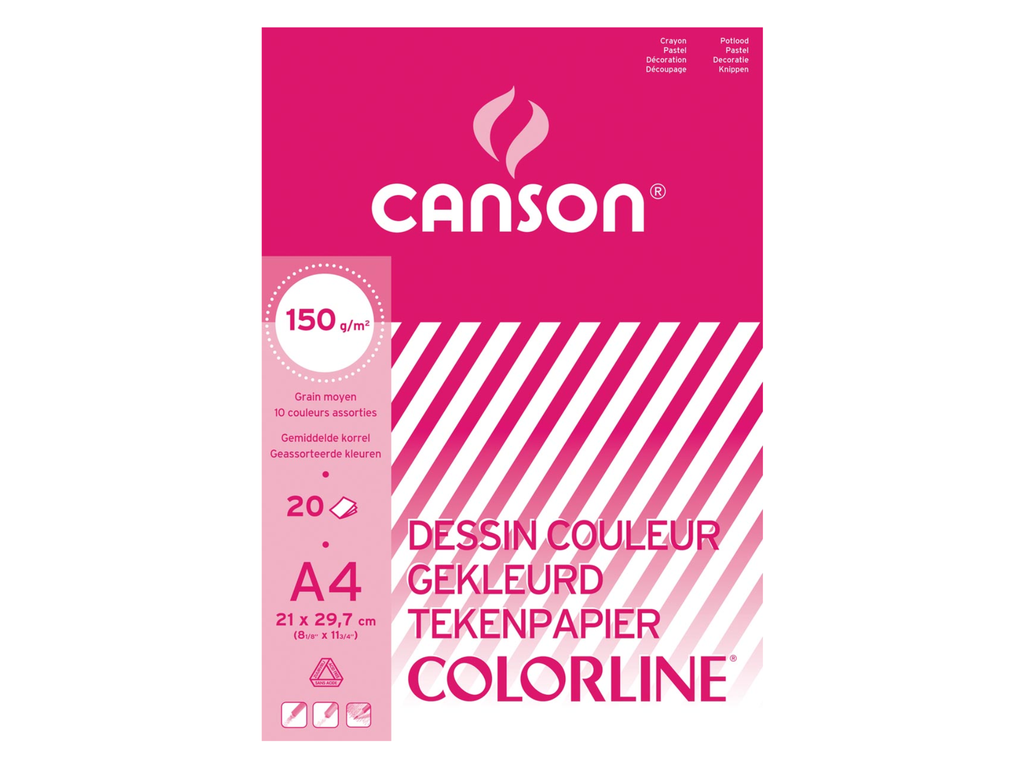 Tekenpapier blok Canson A4 150gr assorti 20vel
