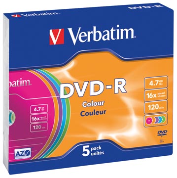 DVD-R Verbatim 4,7GB 16X slim case colour (5)