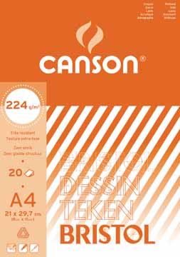 Tekenblok Canson bristol 21x29,7cm 224gr wit 20 vel