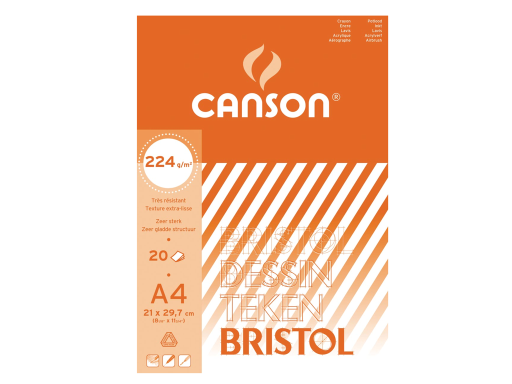 Tekenblok Canson bristol 21x29,7cm 224gr wit 20vel