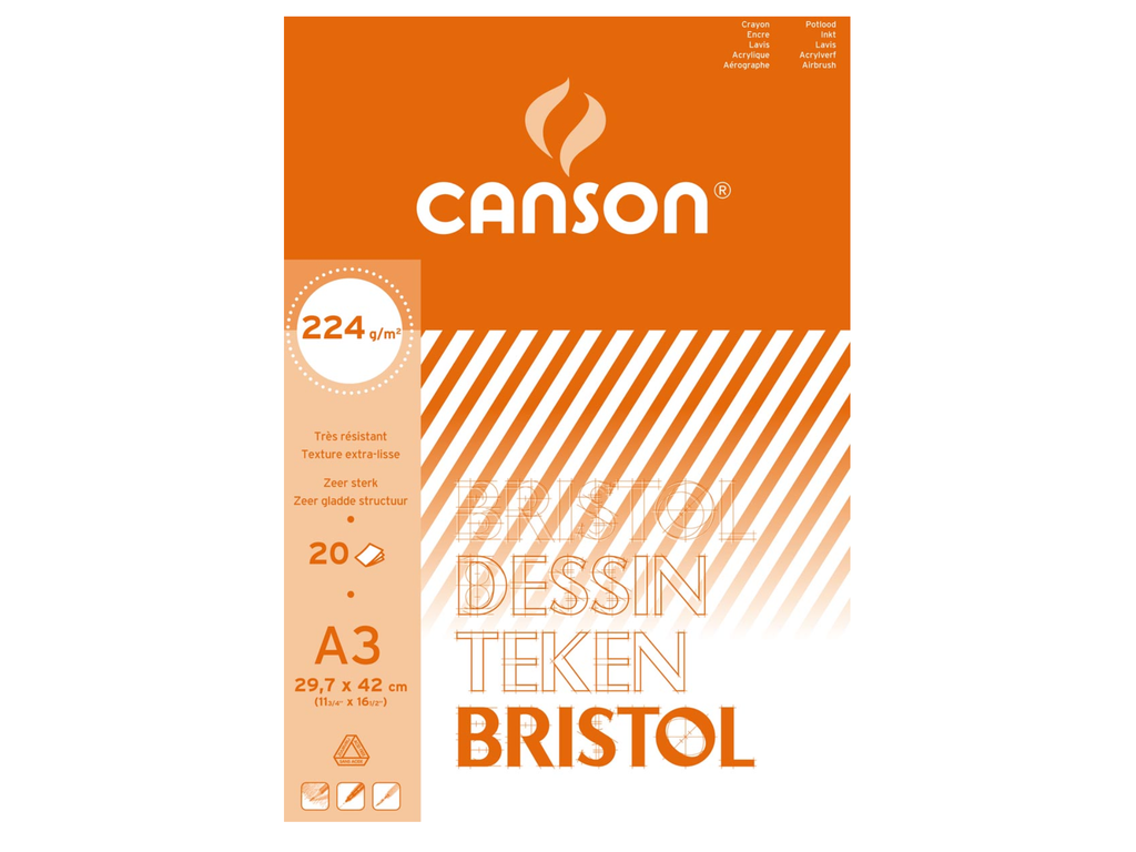 Tekenblok Canson bristol 29,7x42cm 224gr wit 20vel