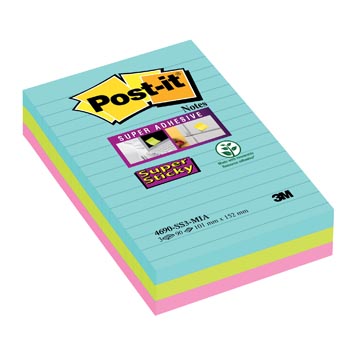 Memoblok Post-it Super Sticky Miami 101x152mm gelijnd assorti (3)