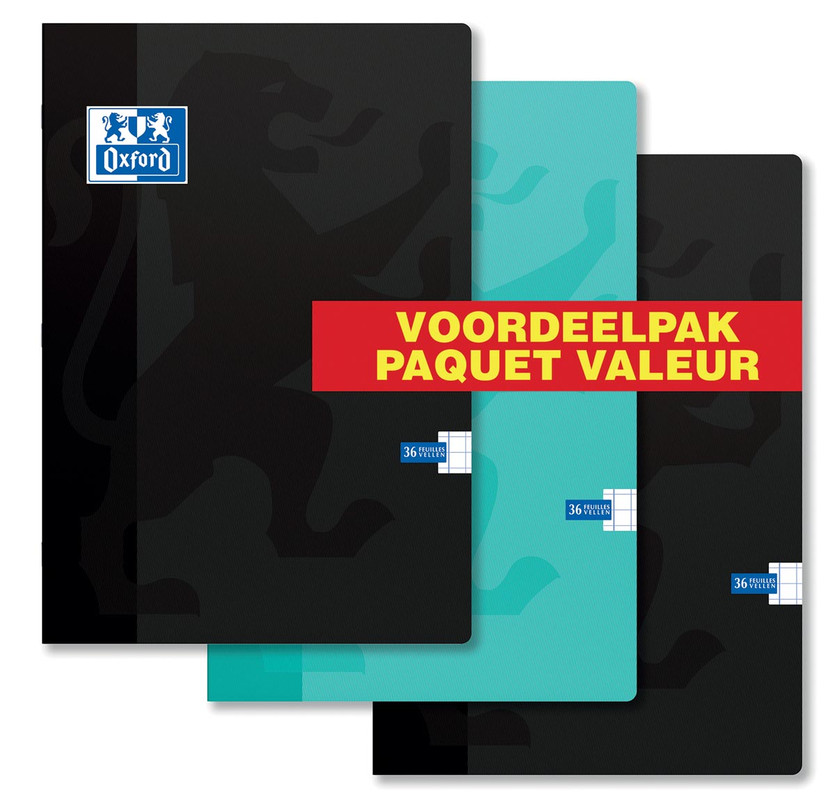 Schrift Oxford A4 90g geruit 10mm 72blz assorti voordeelpak (3)
