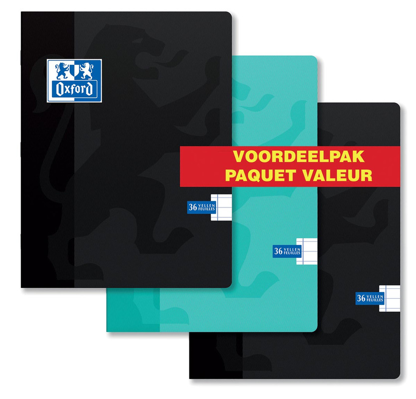 Schrift Oxford A5 90g gelijnd 72blz assorti voordeelpak (3)