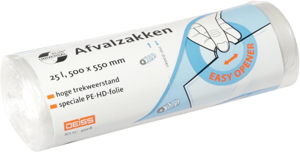 Vuilniszakken Universal Plus HDPE 50x55cm 25L 7µ transparant (50)