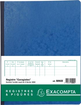 Register Exacompta voor garagisten en pomphouders karton 32x25cm 80blad franstalig