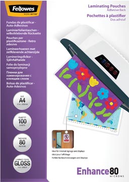 Lamineerhoes Fellowes Enhance A4 2x80µ zelfklevende achterkant (100)
