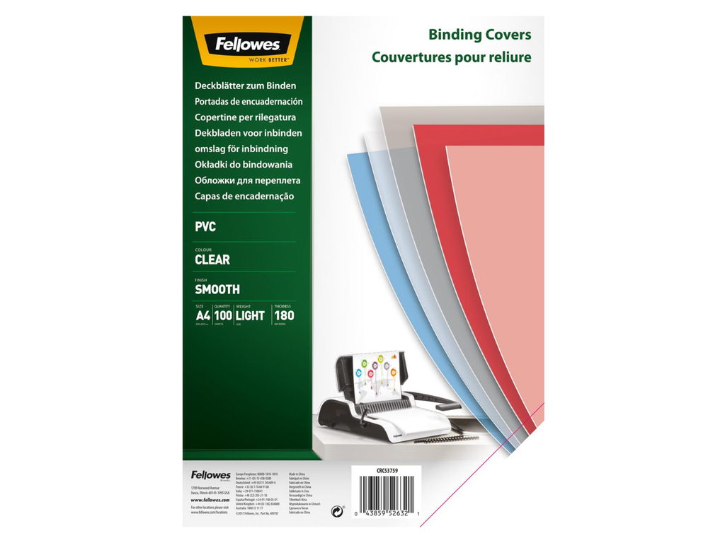 Schutblad Fellowes PVC A4 180 micron transparant (100)