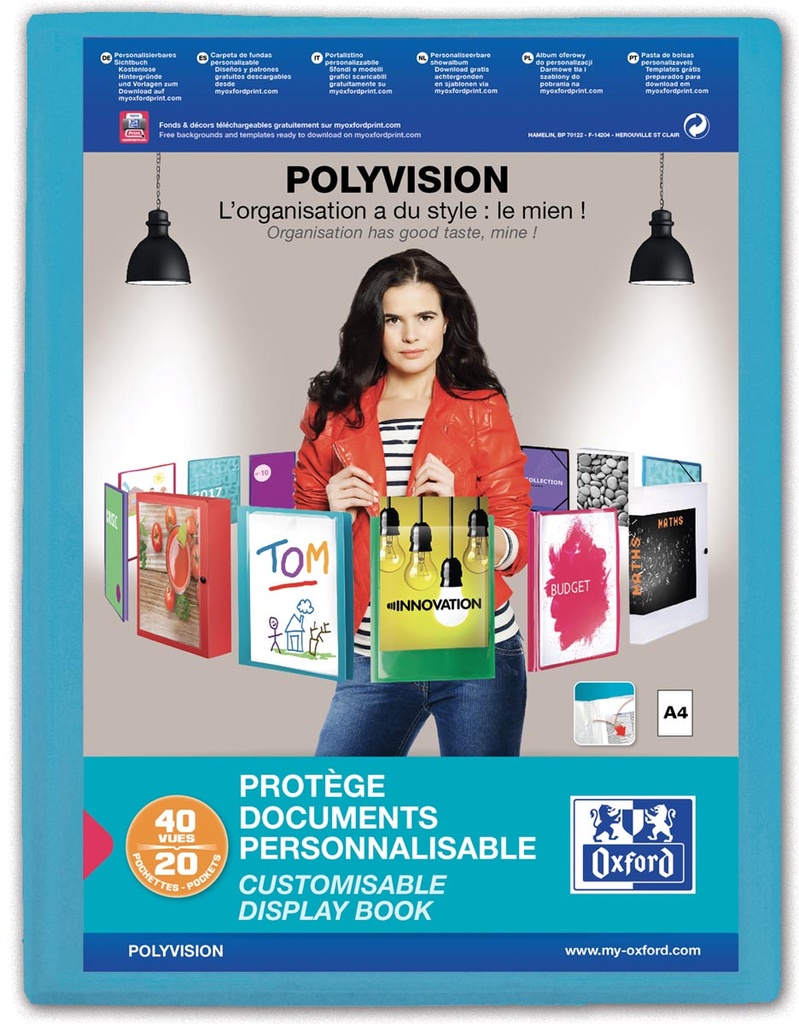 Personaliseerbaar showalbum Oxford Polyvision PP A4 20 tassen blauw