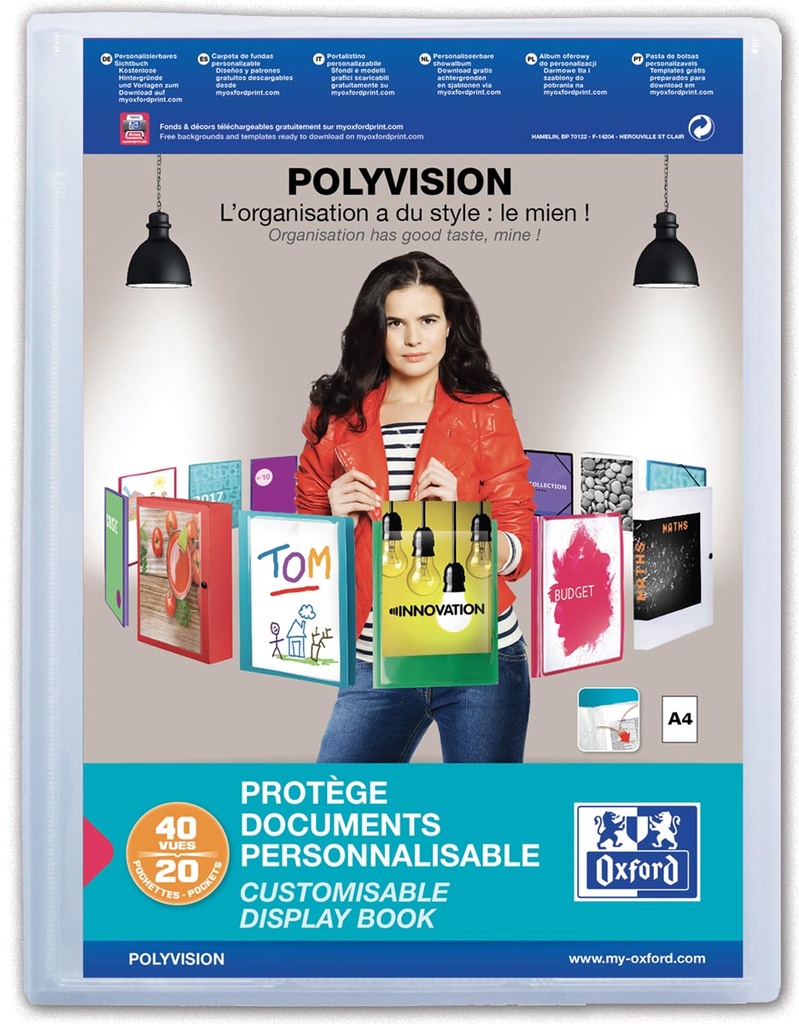 Personaliseerbaar showalbum Oxford polyvision PP A4 20 tassen transparant
